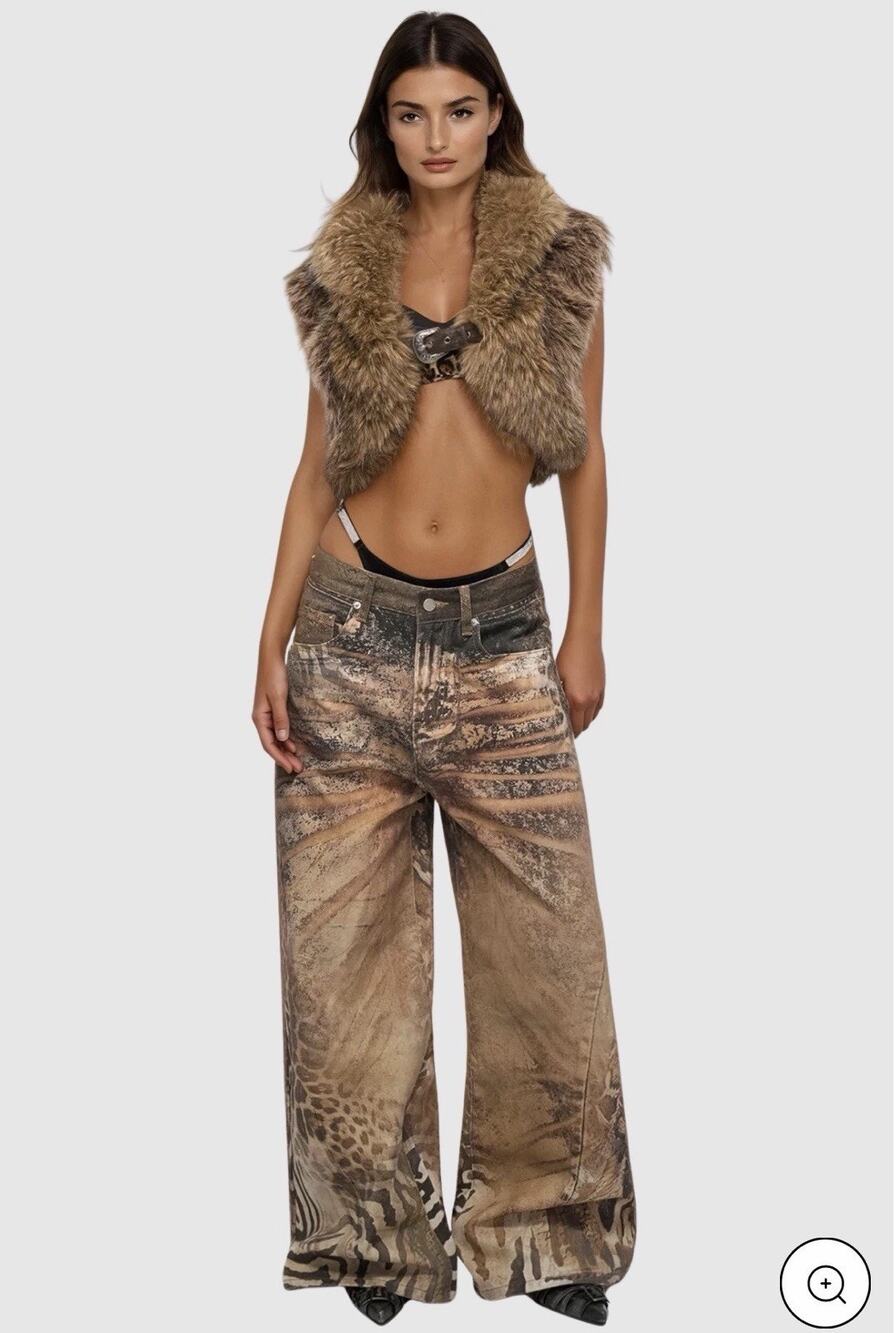 INNOVARE DENIM Emlyn Leopard Hayley Jeans Size Small NWT Wide Leg Animal Print